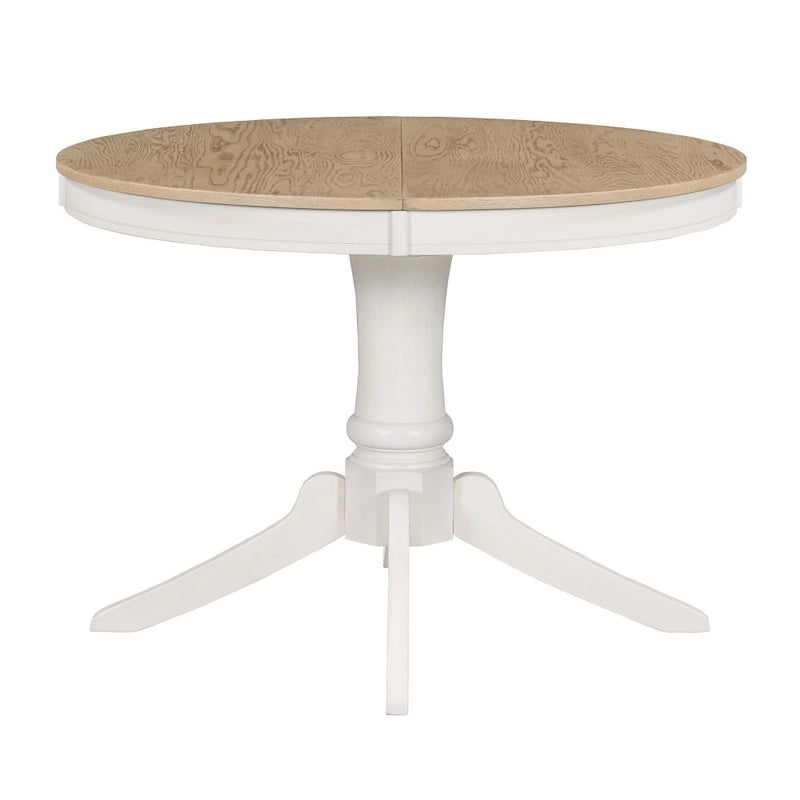5-Piece Retro Functional Dining Table Set Wood Round Extendable Dining Table and 4 Upholstered Dining Chairs