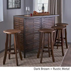Brown Acacia Wood & Iron 5-Piece Bar Set, Seats 4