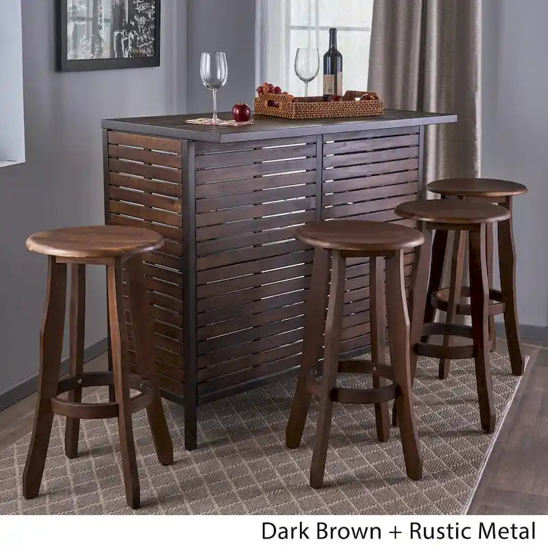 Brown Acacia Wood & Iron 5-Piece Bar Set, Seats 4