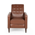 Cognac Brown Faux Leather Mid-Century Recliner, Single