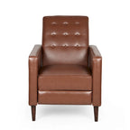Cognac Brown Faux Leather Mid-Century Recliner, Single