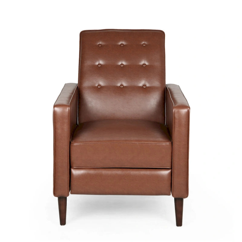 Cognac Brown Faux Leather Mid-Century Recliner, Single