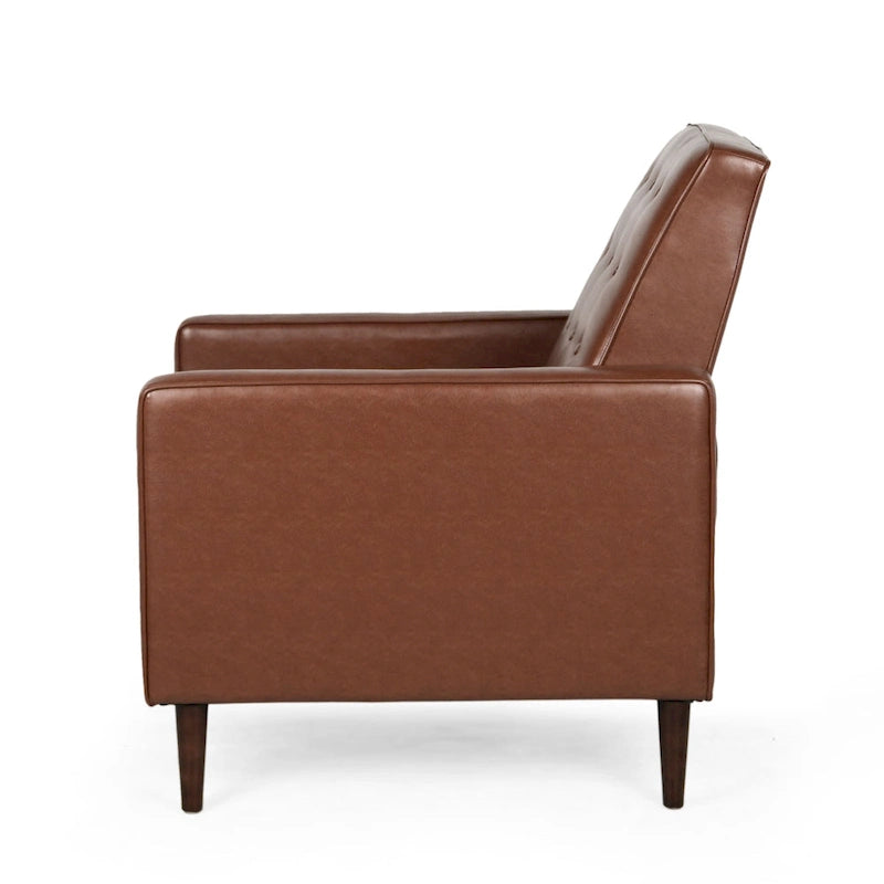 Cognac Brown Faux Leather Mid-Century Recliner, Single