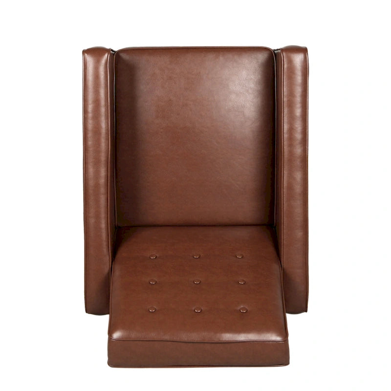 Cognac Brown Faux Leather Mid-Century Recliner, Single