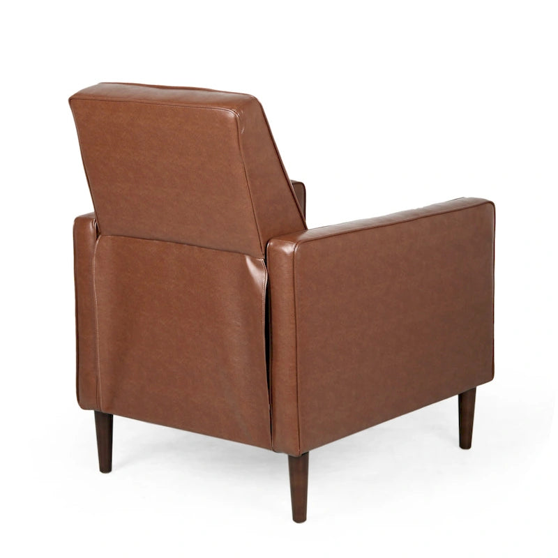 Cognac Brown Faux Leather Mid-Century Recliner, Single