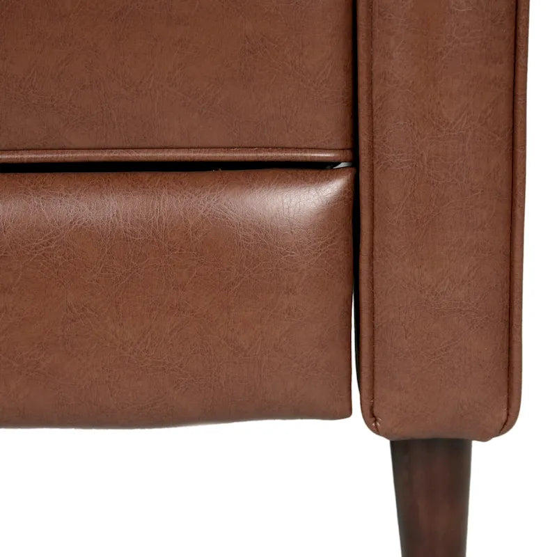 Cognac Brown Faux Leather Mid-Century Recliner, Single