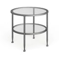 Silver Round Side Table with Shelf, Iron & Glass