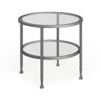 Silver Round Side Table with Shelf, Iron & Glass