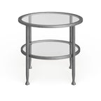 Silver Round Side Table with Shelf, Iron & Glass