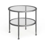 Silver Round Side Table with Shelf, Iron & Glass
