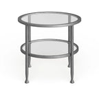 Silver Round Side Table with Shelf, Iron & Glass