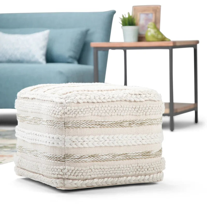 Natural / Grey Handloom Woven Square Pouf – 1-Person Seat & Footstool