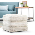 Natural / Grey Handloom Woven Square Pouf – 1-Person Seat & Footstool