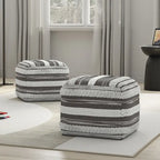 Natural / Grey Handloom Woven Square Pouf – 1-Person Seat & Footstool