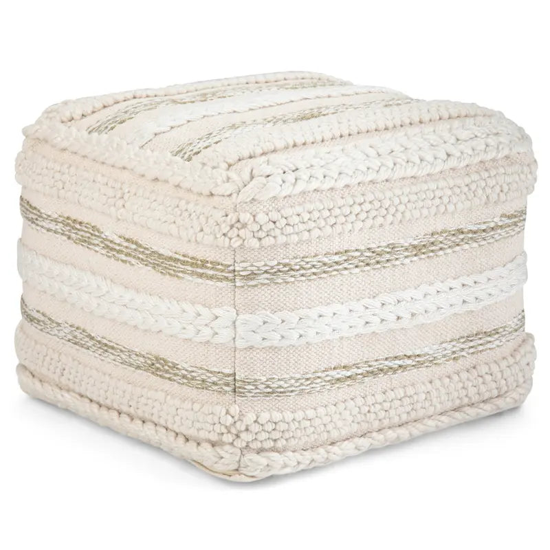 Natural / Grey Handloom Woven Square Pouf – 1-Person Seat & Footstool