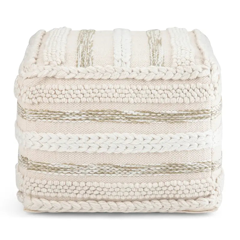 Natural / Grey Handloom Woven Square Pouf – 1-Person Seat & Footstool