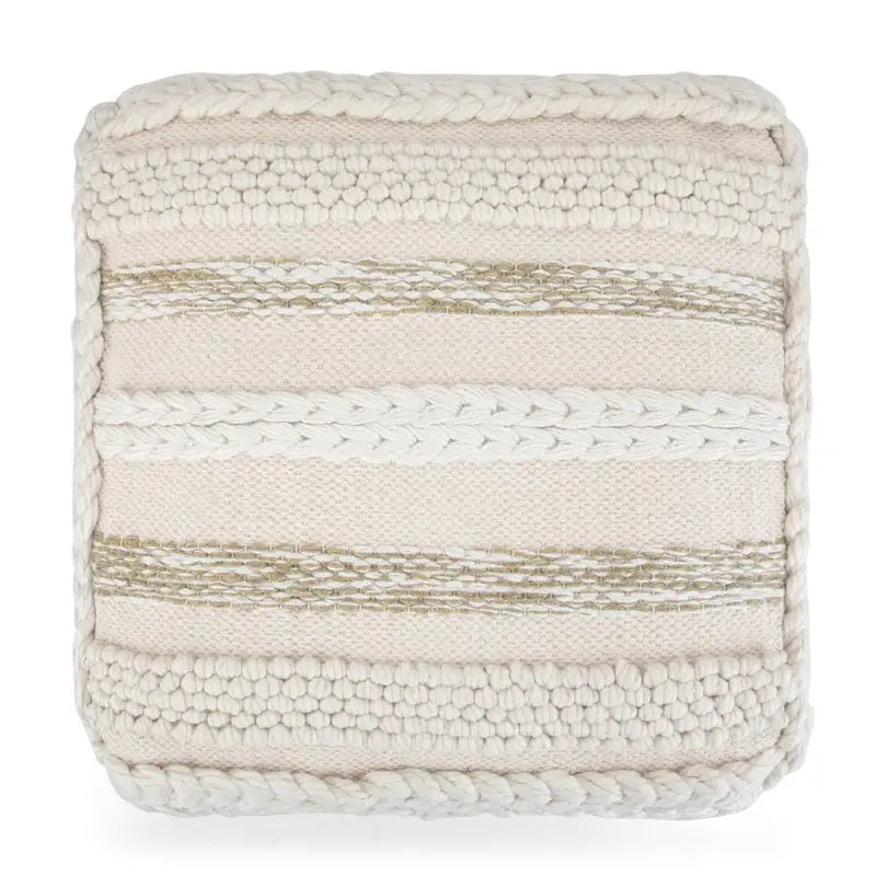 Natural / Grey Handloom Woven Square Pouf – 1-Person Seat & Footstool