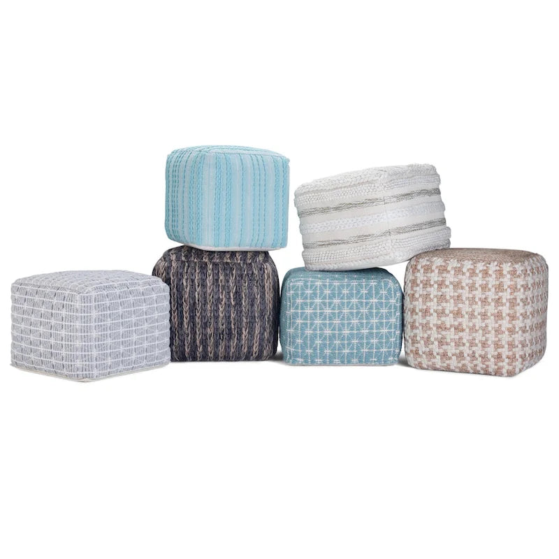 Natural / Grey Handloom Woven Square Pouf – 1-Person Seat & Footstool