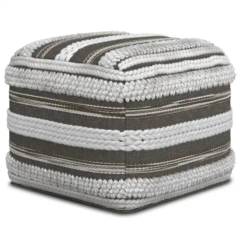 Natural / Grey Handloom Woven Square Pouf – 1-Person Seat & Footstool