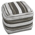 Natural / Grey Handloom Woven Square Pouf – 1-Person Seat & Footstool