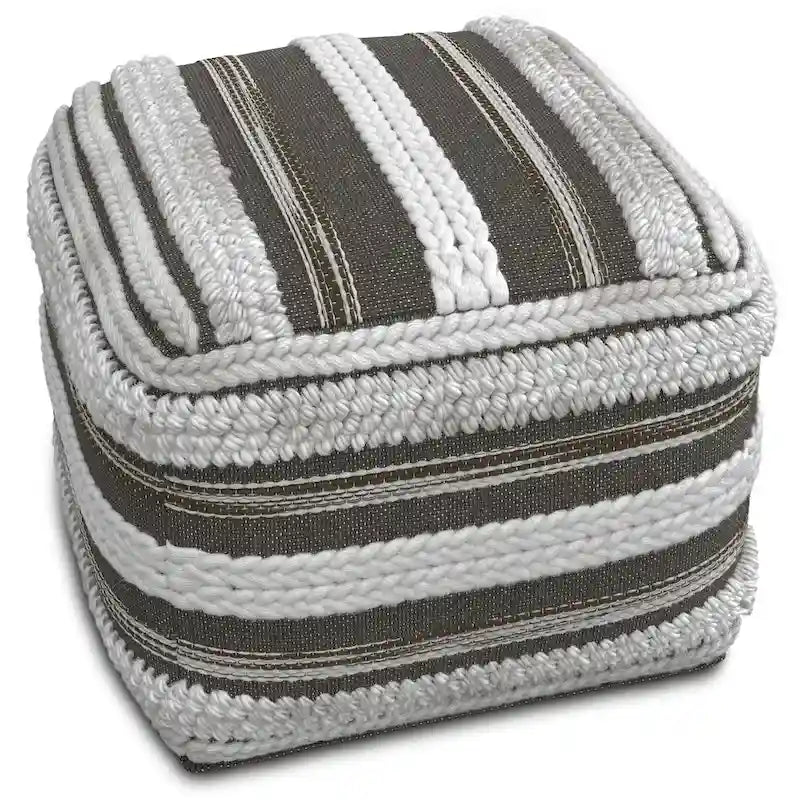 Natural / Grey Handloom Woven Square Pouf – 1-Person Seat & Footstool
