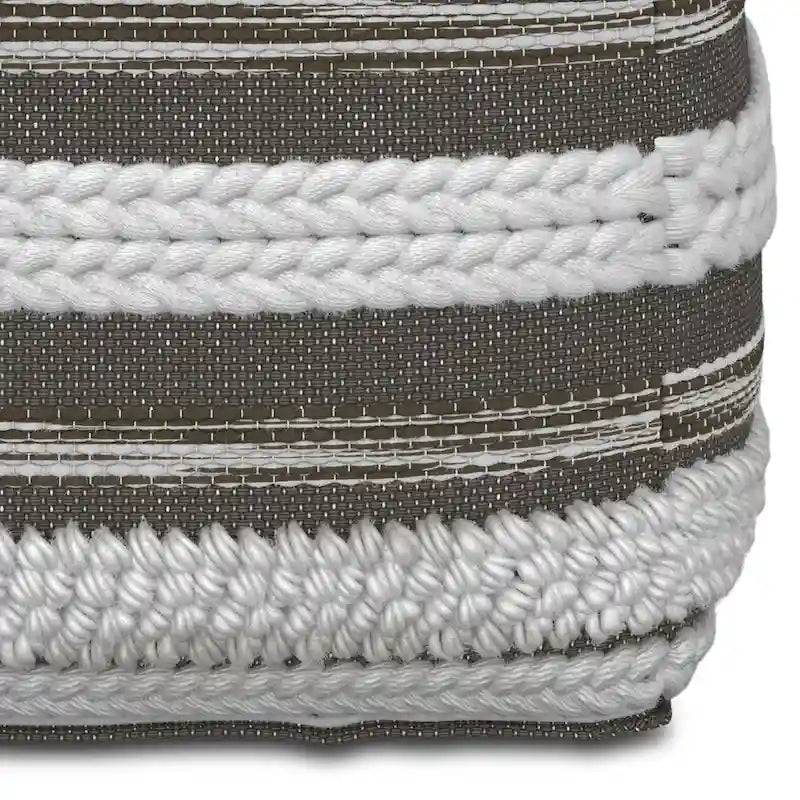 Natural / Grey Handloom Woven Square Pouf – 1-Person Seat & Footstool