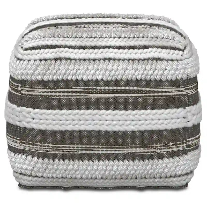 Natural / Grey Handloom Woven Square Pouf – 1-Person Seat & Footstool