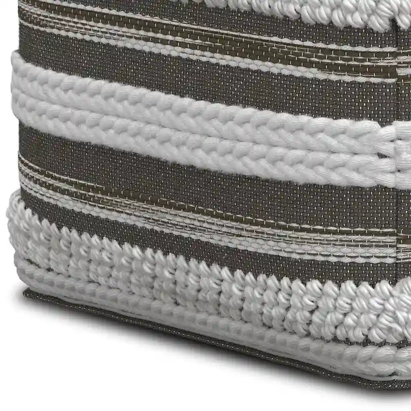 Natural / Grey Handloom Woven Square Pouf – 1-Person Seat & Footstool