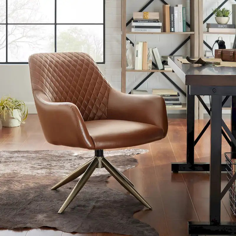 Faux Leather Swivel Accent Chair, Single Seat – Cognac / White / Grey / Brown / Light Grey