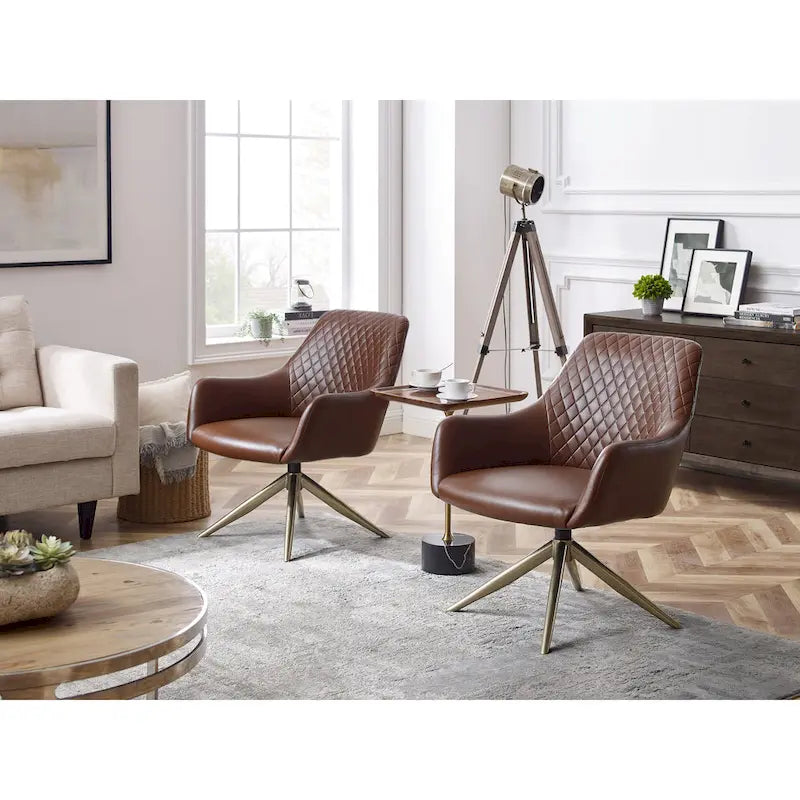 Faux Leather Swivel Accent Chair, Single Seat – Cognac / White / Grey / Brown / Light Grey