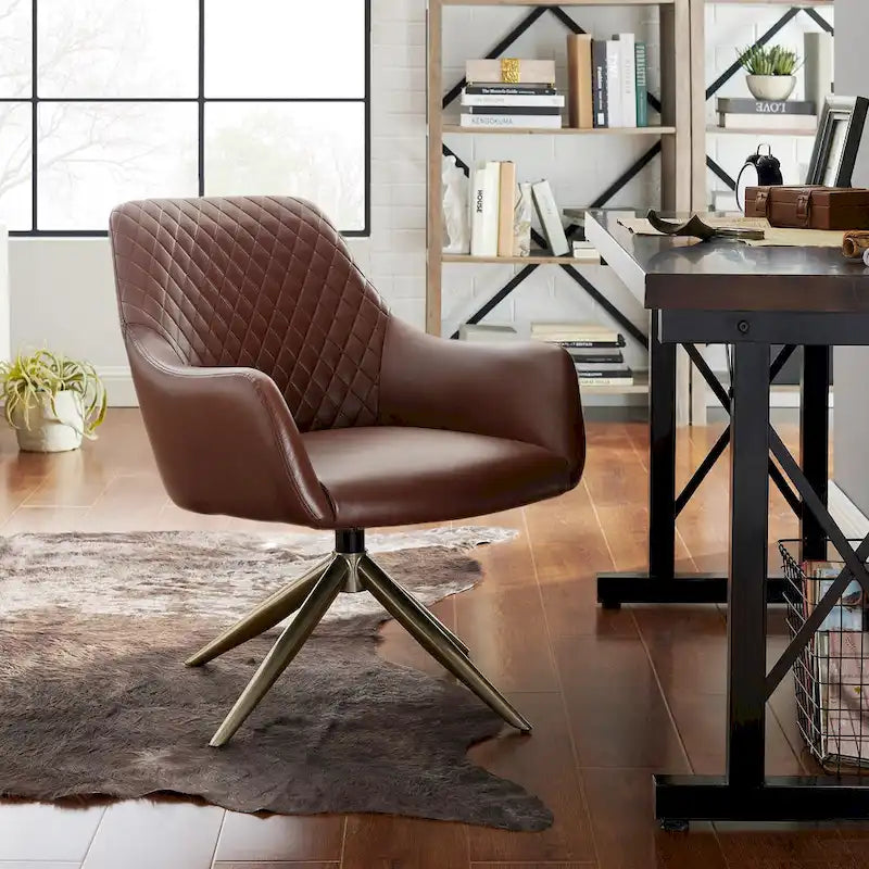 Faux Leather Swivel Accent Chair, Single Seat – Cognac / White / Grey / Brown / Light Grey