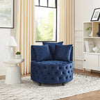 Living Room Velvet Swivel Chair with Button Tufted Design, 3 Pillows & Movable Wheels