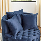 Living Room Velvet Swivel Chair with Button Tufted Design, 3 Pillows & Movable Wheels