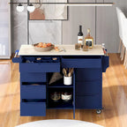 Kitchen Island Cart with Rubber Wood Top and Locking Wheels