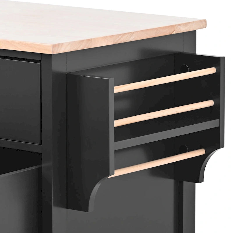 Kitchen Island Cart with Rubber Wood Top and Locking Wheels