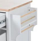 Kitchen Island Cart with Rubber Wood Top and Locking Wheels