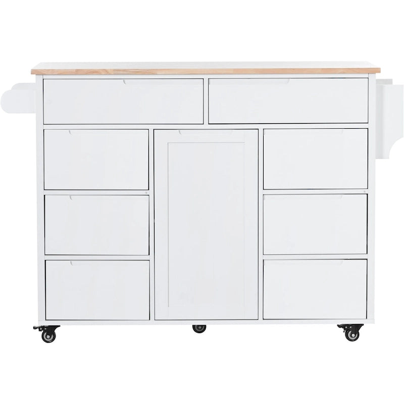 Kitchen Island Cart with Rubber Wood Top and Locking Wheels