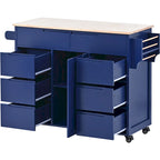 Kitchen Island Cart with Rubber Wood Top and Locking Wheels