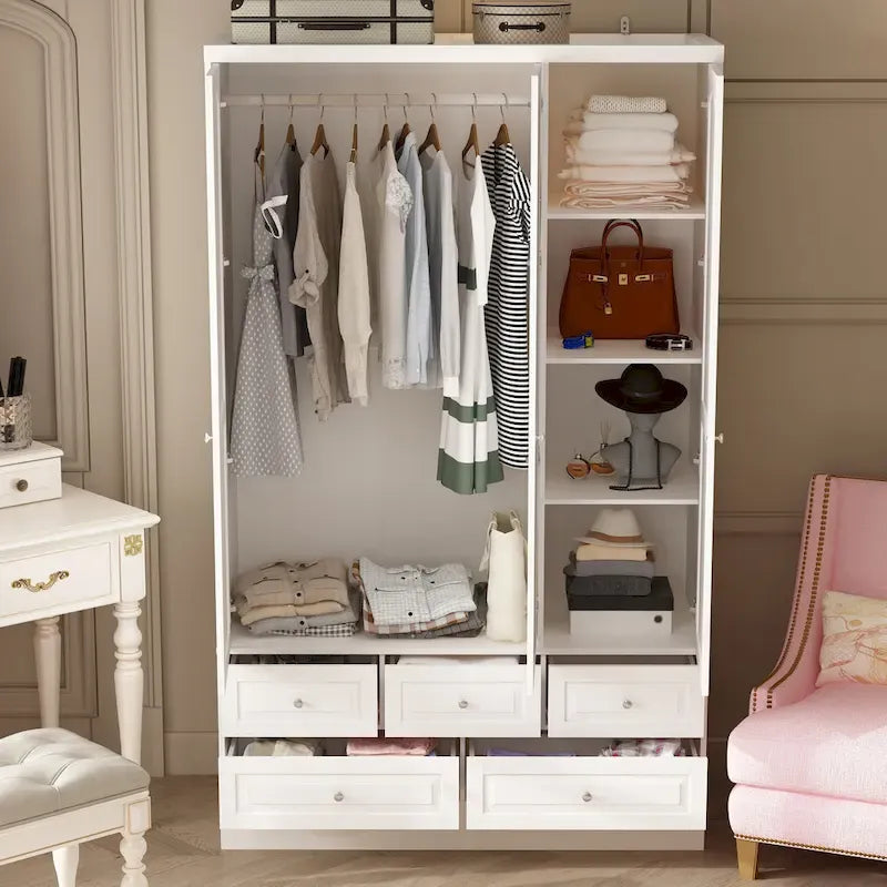 Modular Majesty Double Wardrobe Mirror-Front Storage Closet Armoires