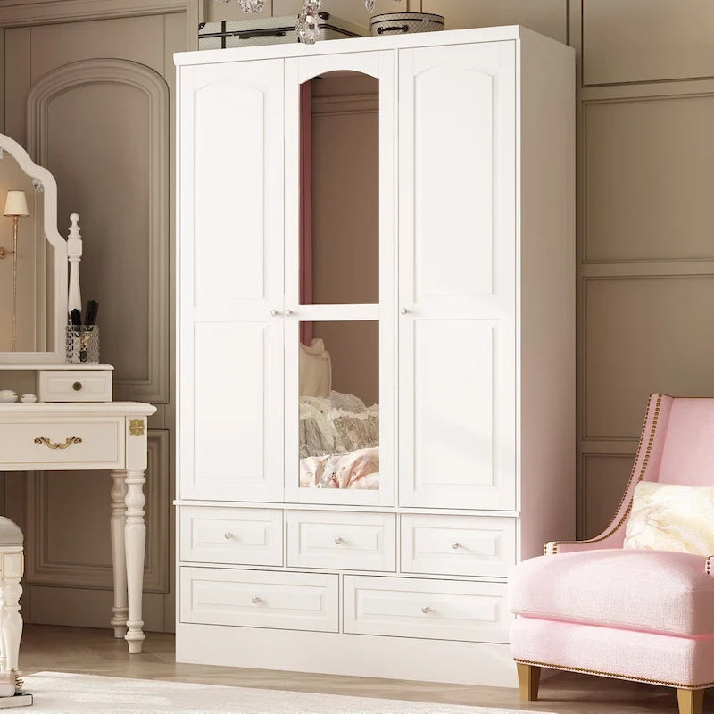 Modular Majesty Double Wardrobe Mirror-Front Storage Closet Armoires