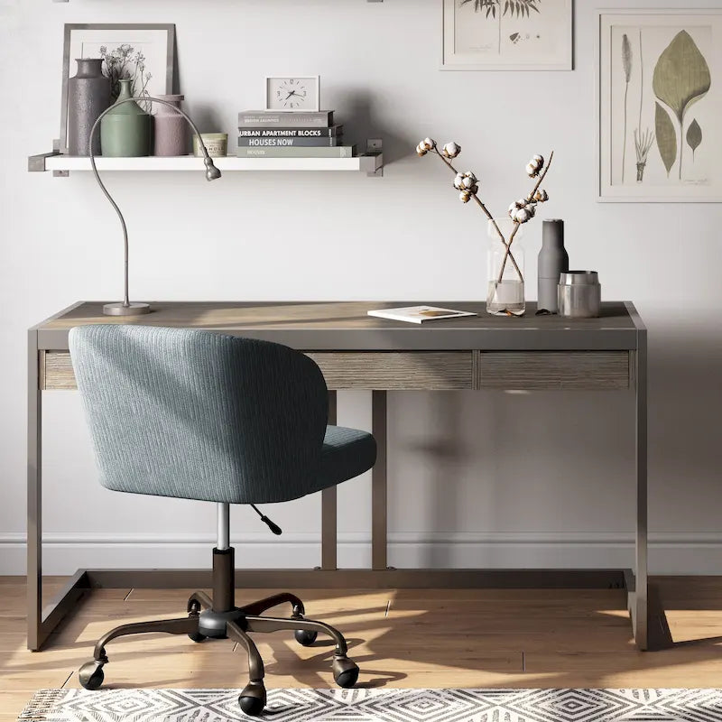 Solid Acacia Wood Industrial Desk – Distressed / Farmhouse, 1-Person