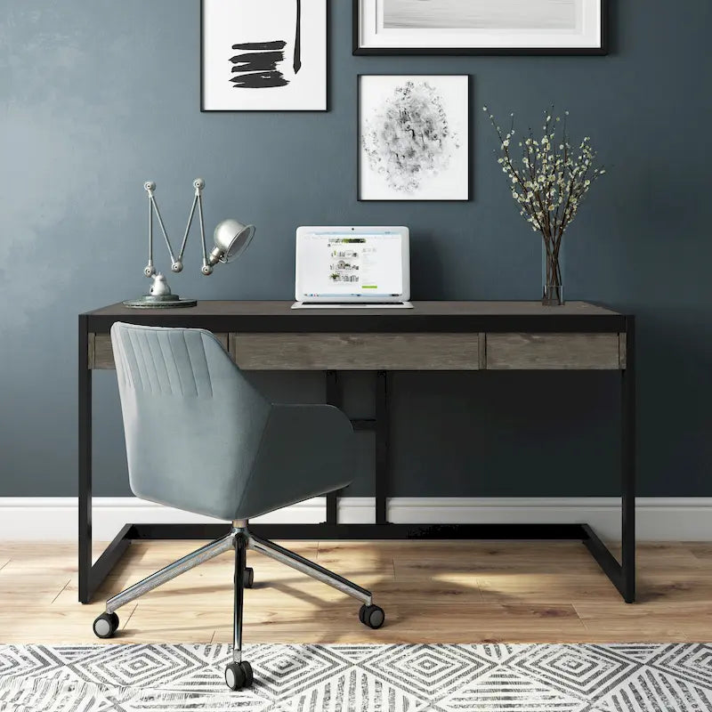 Solid Acacia Wood Industrial Desk – Distressed / Farmhouse, 1-Person