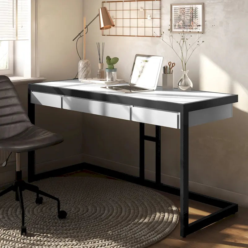 Solid Acacia Wood Industrial Desk – Distressed / Farmhouse, 1-Person
