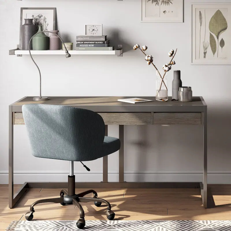Solid Acacia Wood Industrial Desk – Distressed / Farmhouse, 1-Person