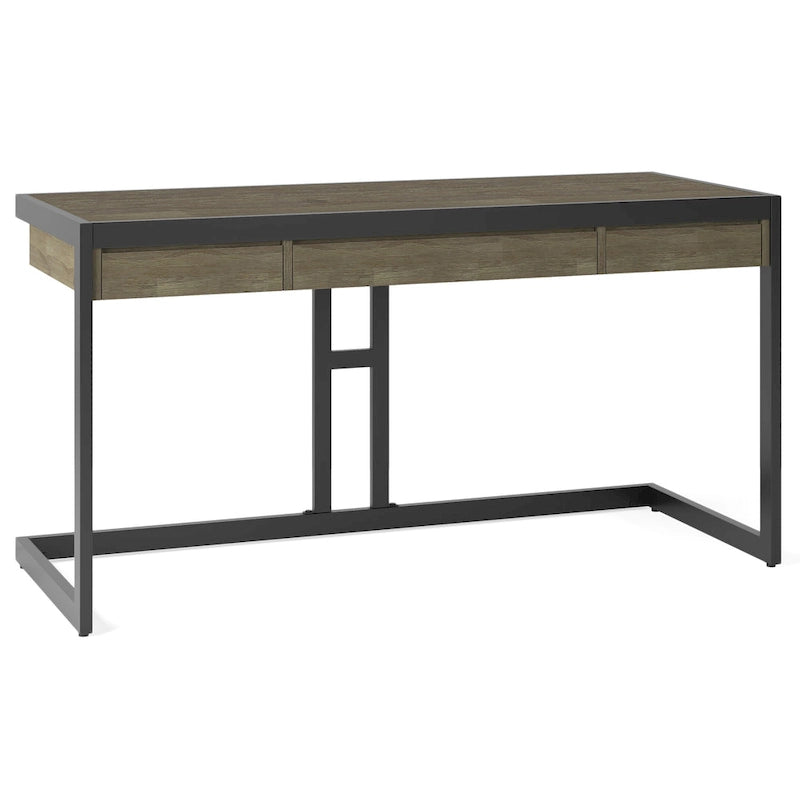 Solid Acacia Wood Industrial Desk – Distressed / Farmhouse, 1-Person