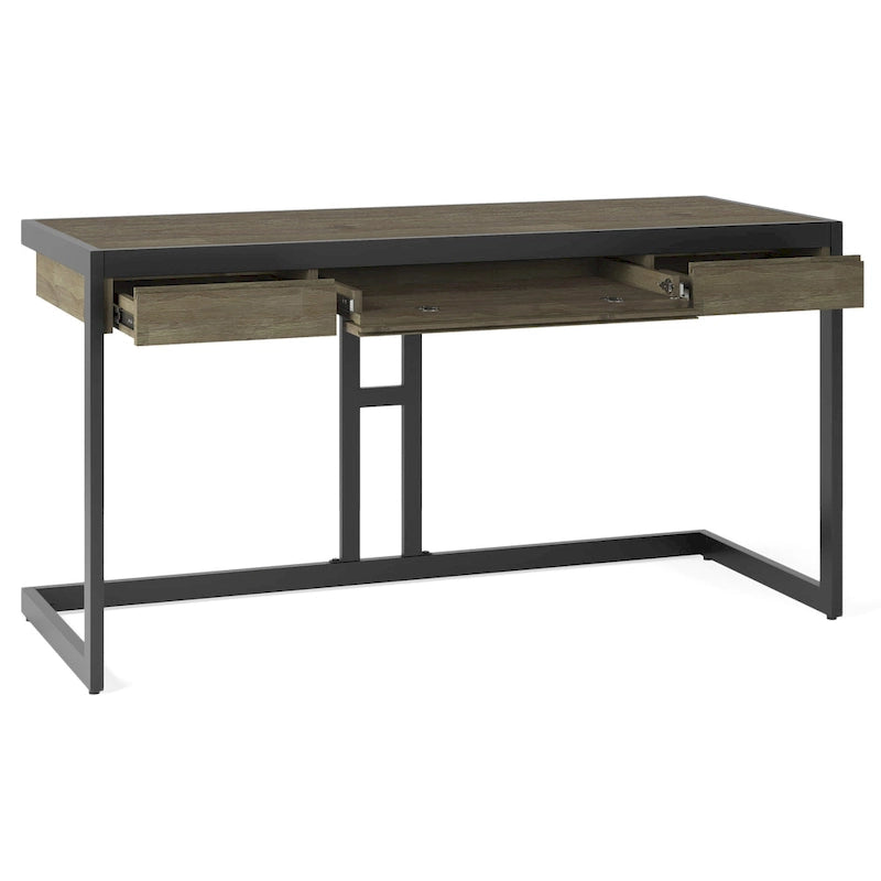 Solid Acacia Wood Industrial Desk – Distressed / Farmhouse, 1-Person