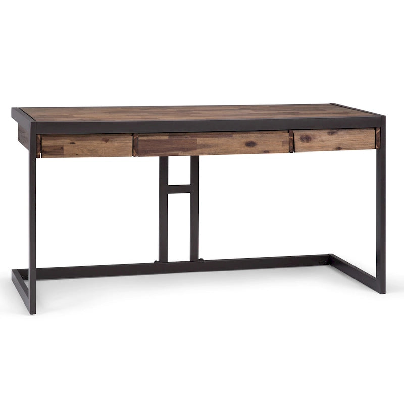 Solid Acacia Wood Industrial Desk – Distressed / Farmhouse, 1-Person