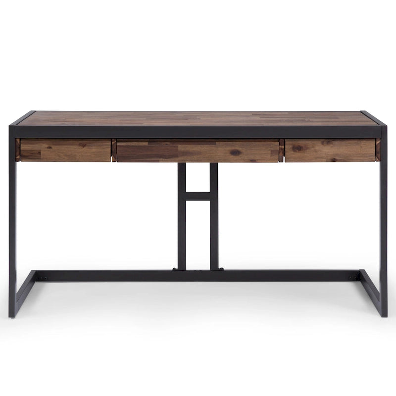 Solid Acacia Wood Industrial Desk – Distressed / Farmhouse, 1-Person