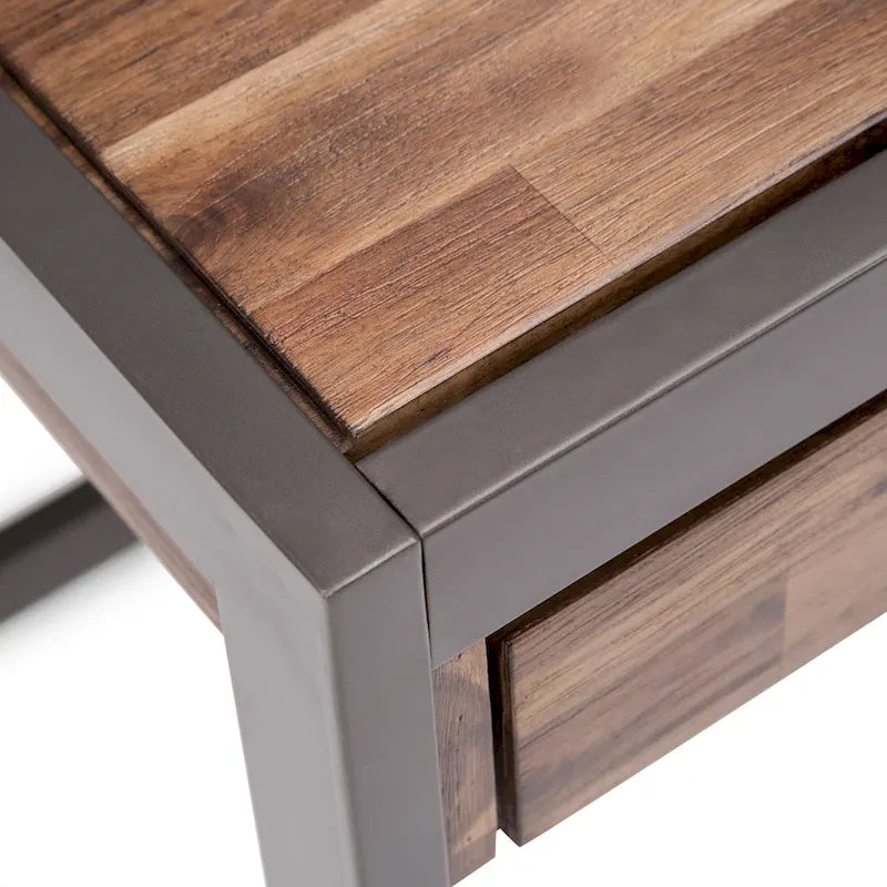 Solid Acacia Wood Industrial Desk – Distressed / Farmhouse, 1-Person