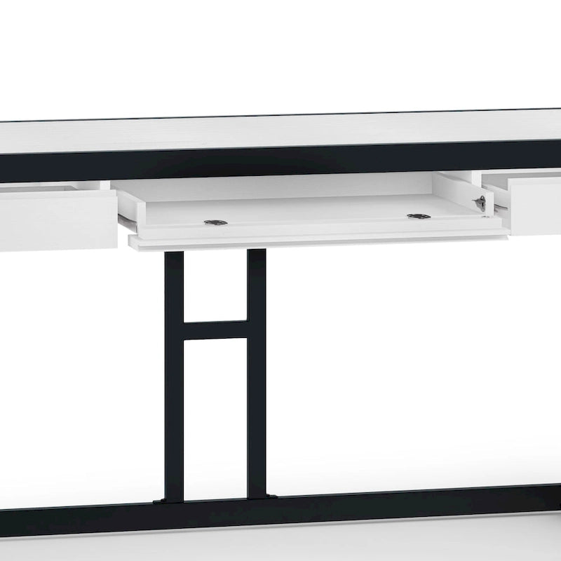 Solid Acacia Wood Industrial Desk – Distressed / Farmhouse, 1-Person